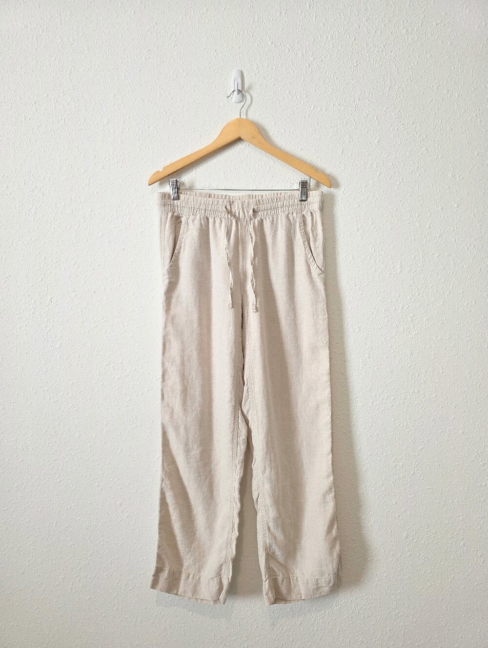 LL Bean Neutral Linen Drawstring Straight Pants 6
